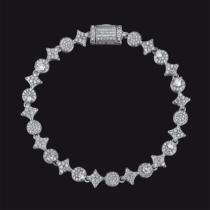 Cubic Zircon Star Four-Pointed Chain Tennis Bracelet for Men
