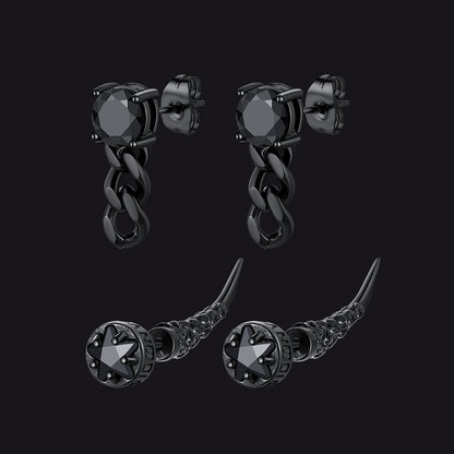 Set of black earrings on a transparent background