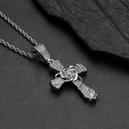 Gothic thorns rose crucifix cross necklace