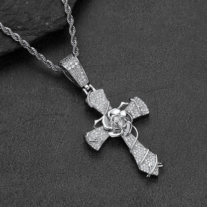 Gothic thorns rose crucifix cross necklace