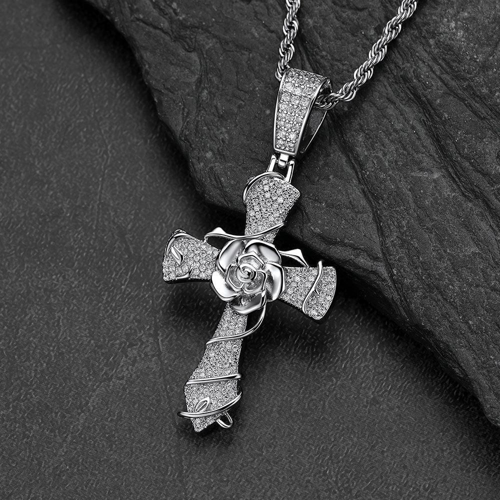 Gothic thorns rose crucifix cross necklace