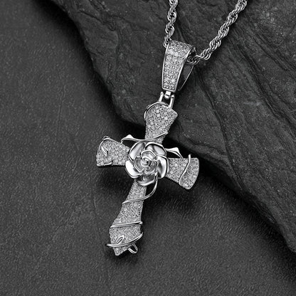 Gothic thorns rose crucifix cross necklace