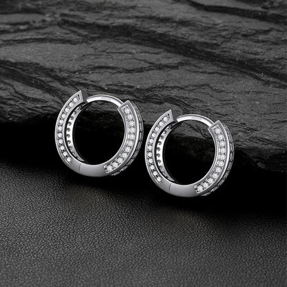 CZ hoop earrings flat lay, bling hip hop earrings for men