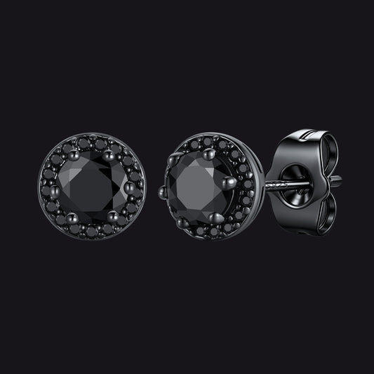 Black Cubic Zirconia Stud Earrings Halo Ear Piercing for Men Women - FaithHeart Jewelryimg