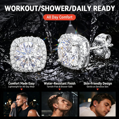 Square Cubic Zirconia Halo Stud Earrings for Men Women