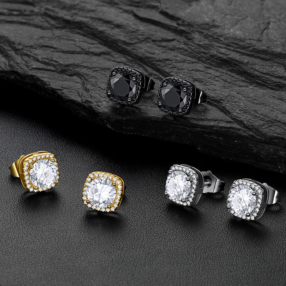 Cubic Zirconia Stud Square Earrings for Men Women - FaithHeart Jewelry