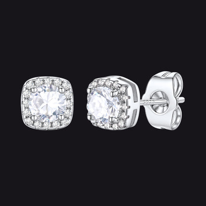 Silver Cubic Zirconia Stud Square Earrings for Men Women - FaithHeart Jewelry