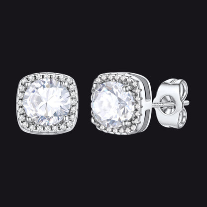 Silver Cubic Zirconia Stud Square Earrings for Men Women - FaithHeart Jewelry