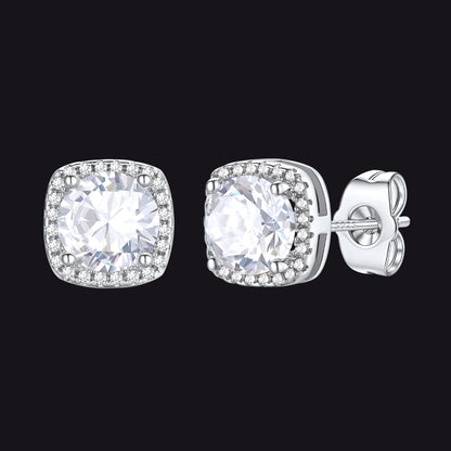 Silver Cubic Zirconia Stud Square Earrings for Men Women - FaithHeart Jewelry