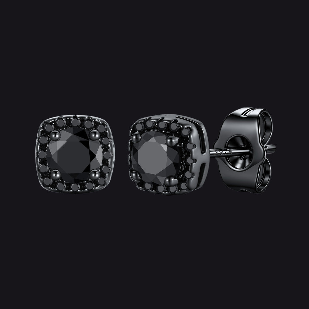 Black Cubic Zirconia Stud Square Earrings for Men Women - FaithHeart Jewelry