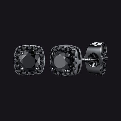 Black Cubic Zirconia Stud Square Earrings for Men Women - FaithHeart Jewelry