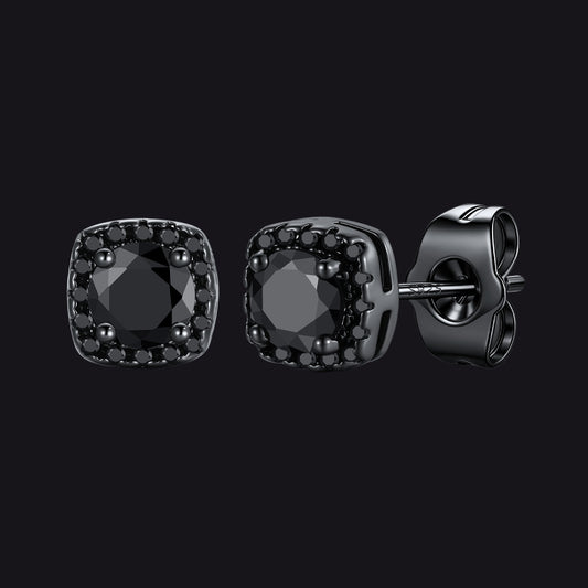 Black Cubic Zirconia Stud Square Earrings for Men Women - FaithHeart Jewelryimg
