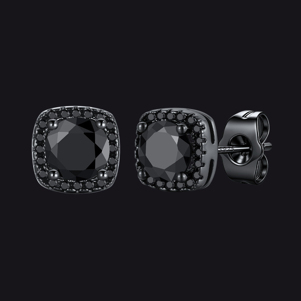 Black Cubic Zirconia Stud Square Earrings for Men Women - FaithHeart Jewelry