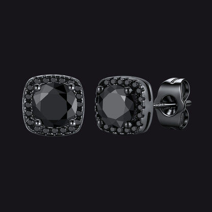 Black Cubic Zirconia Stud Square Earrings for Men Women - FaithHeart Jewelry