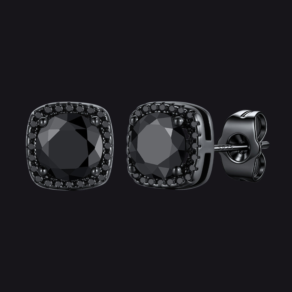 Black Cubic Zirconia Stud Square Earrings for Men Women - FaithHeart Jewelry