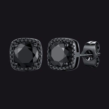 Black Cubic Zirconia Stud Square Earrings for Men Women - FaithHeart Jewelry