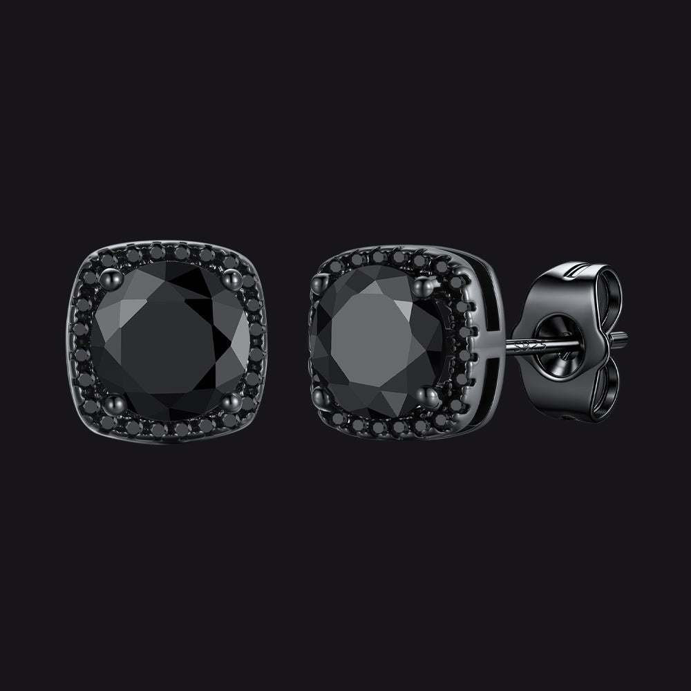 Black Cubic Zirconia Stud Square Earrings for Men Women - FaithHeart Jewelry