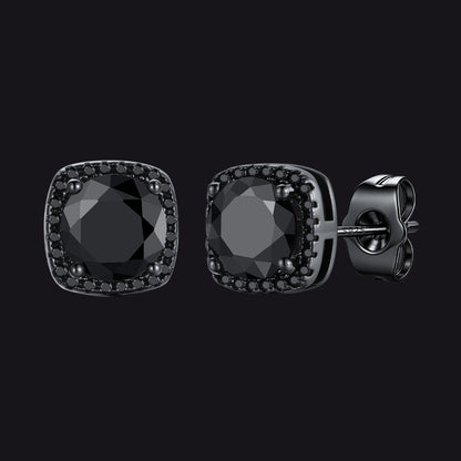 Black Cubic Zirconia Stud Square Earrings for Men Women - FaithHeart Jewelry