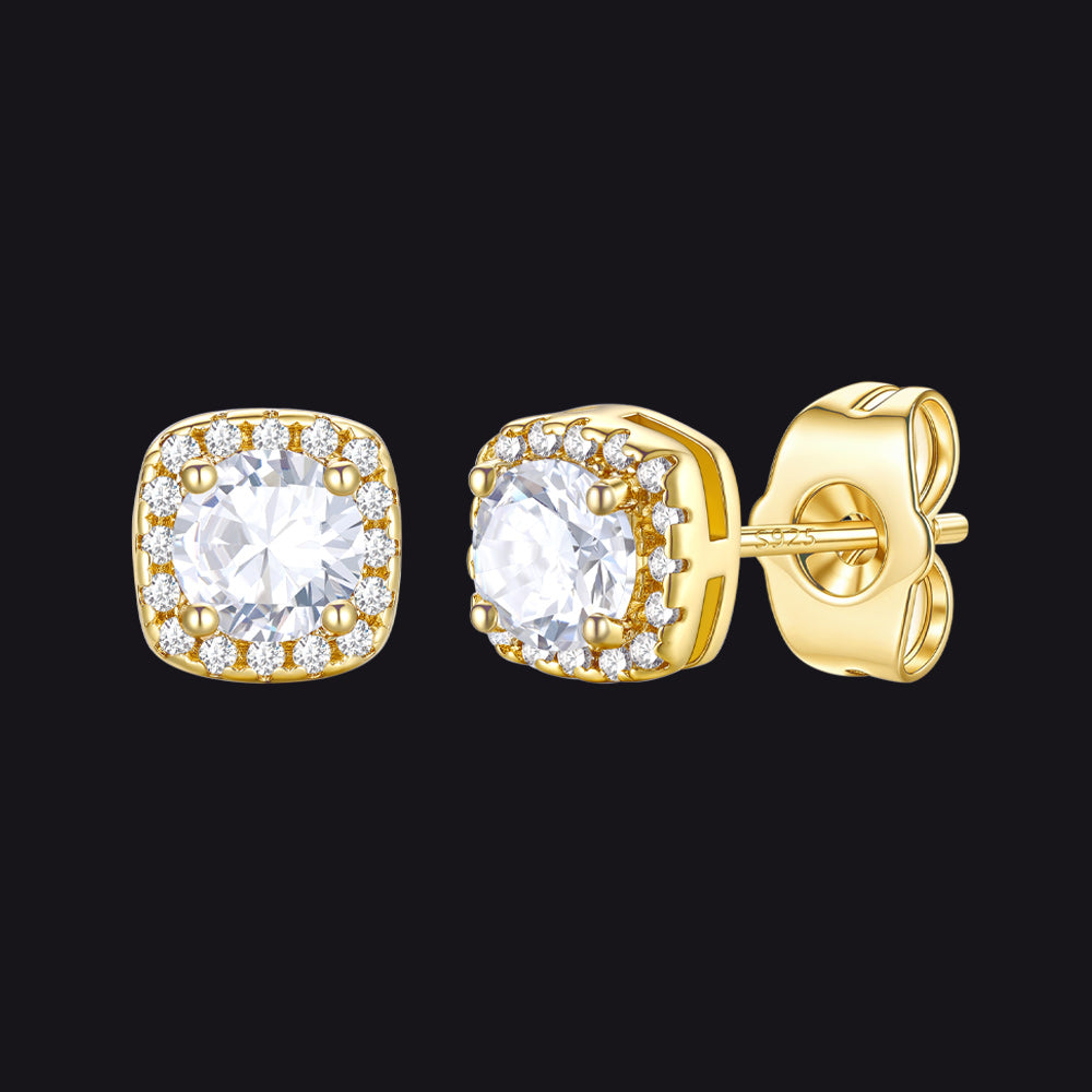 Gold Cubic Zirconia Stud Square Earrings for Men Women - FaithHeart Jewelry