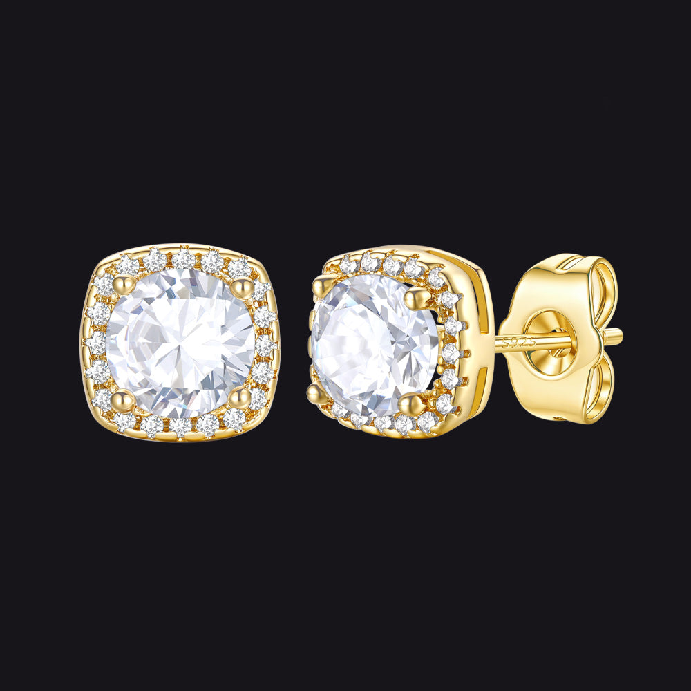Gold Cubic Zirconia Stud Square Earrings for Men Women - FaithHeart Jewelry