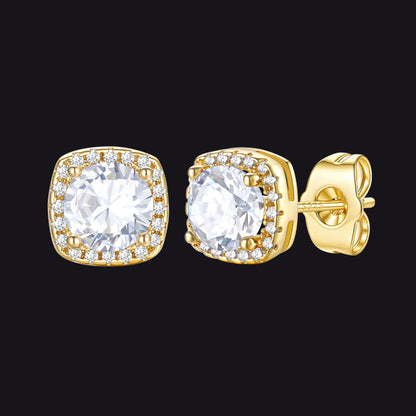 Gold Cubic Zirconia Stud Square Earrings for Men Women - FaithHeart Jewelry