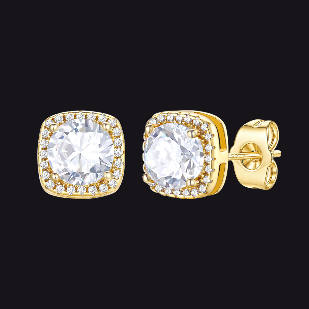 Gold Cubic Zirconia Stud Square Earrings for Men Women - FaithHeart Jewelry