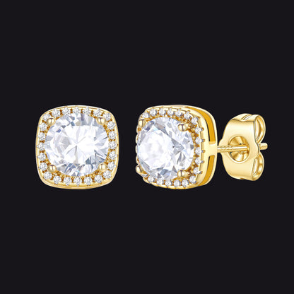 Gold Cubic Zirconia Stud Square Earrings for Men Women - FaithHeart Jewelry