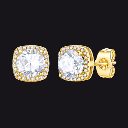Gold Cubic Zirconia Stud Square Earrings for Men Women - FaithHeart Jewelry