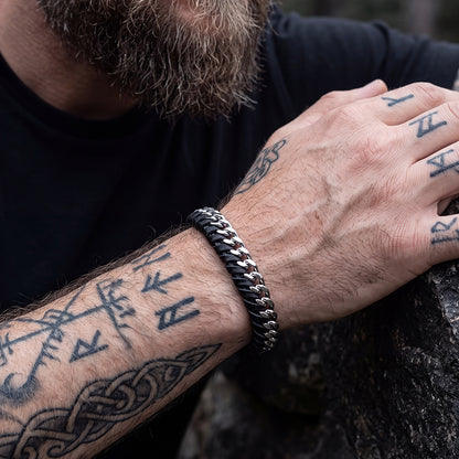 Curb Chain Braided Wristband Leather Bracelet for Men Dad