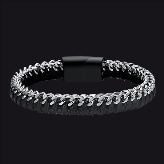 Curb chain braided wristband leather bracelet for menimg