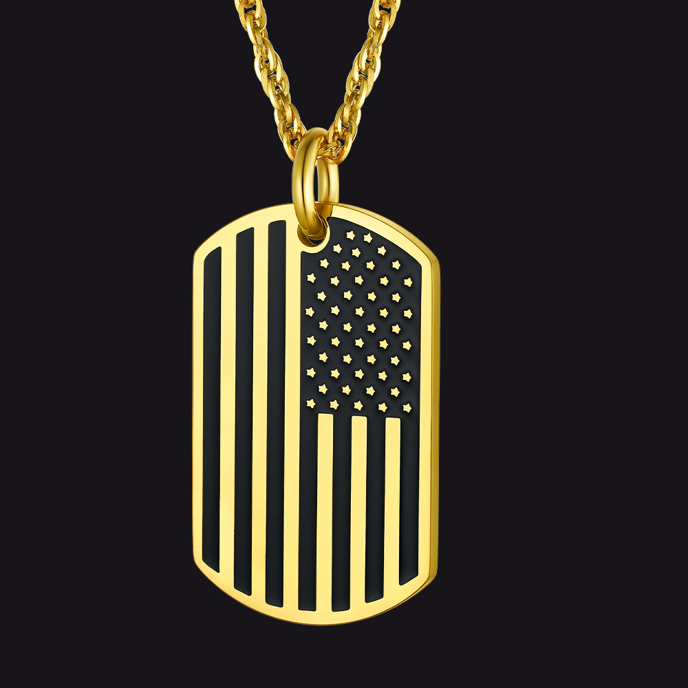 Engraved Patriotic American Flag Dog Tag Necklace For Men