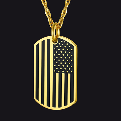 Engraved 4th of July  Necklace American Flag Dog Tag For Men