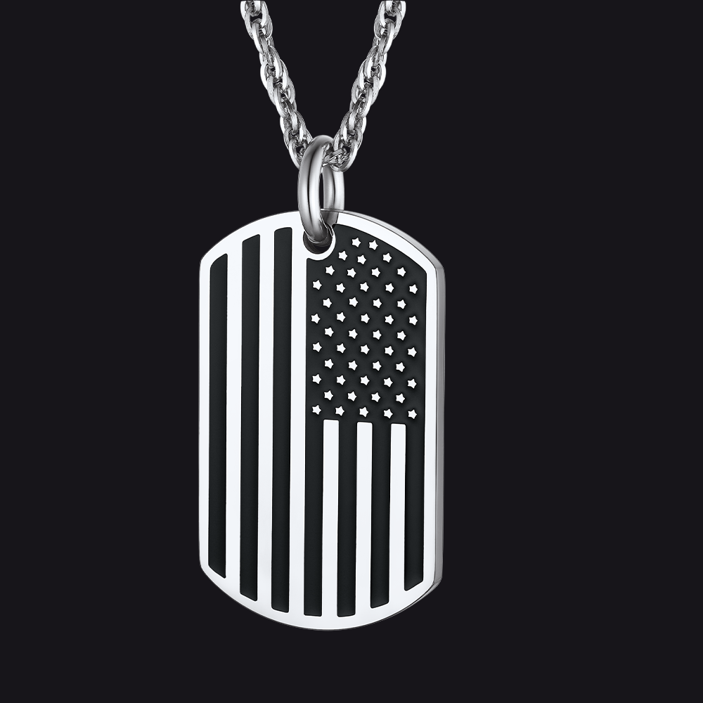 Engraved Patriotic American Flag Dog Tag Necklace
