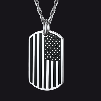 316L Stainless Steel Custom American Flag Dog Tag Necklace For Men