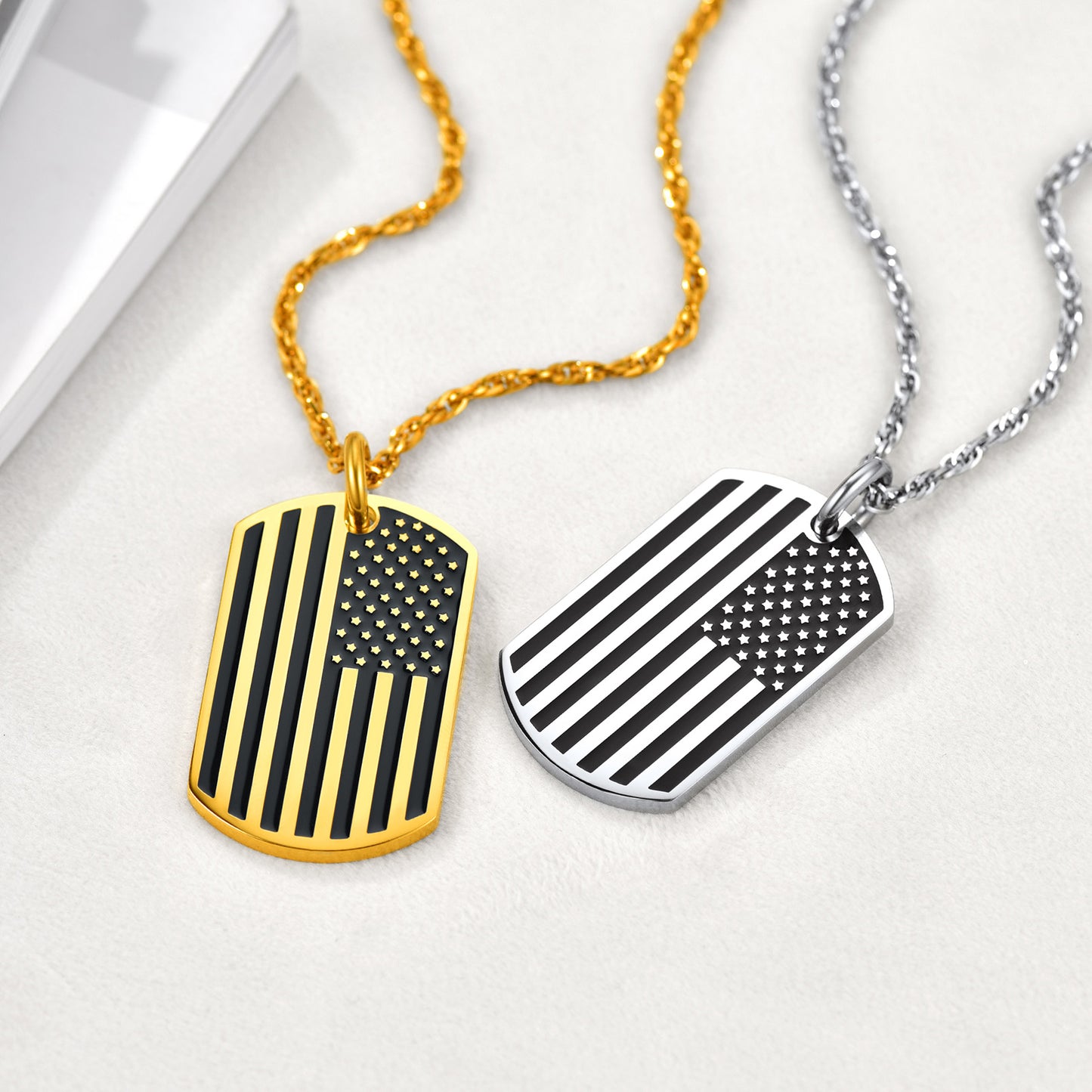 316L Stainless Steel Custom American Flag Dog Tag Necklace For Men