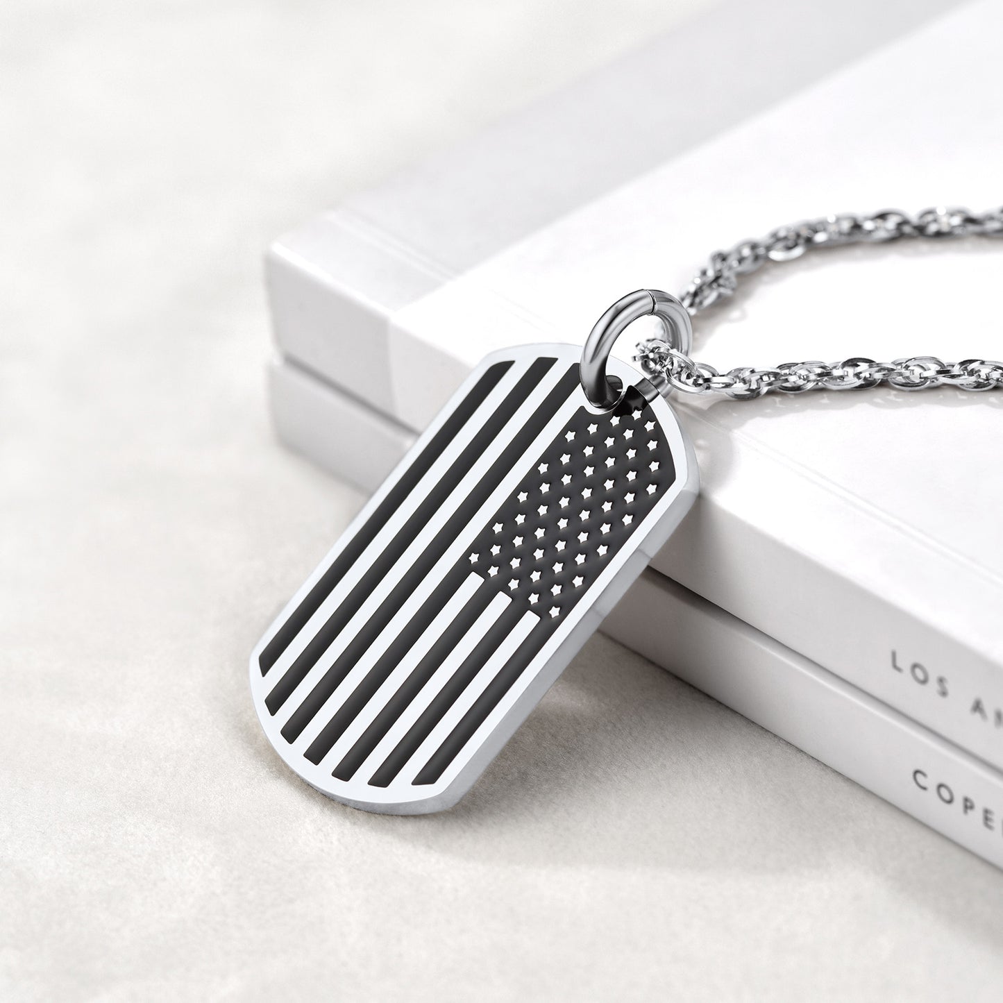 316L Stainless Steel Custom American Flag Dog Tag Necklace For Men