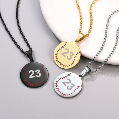 Custom Stainless Steel Baseball Pattern Disc Pendant Necklace for Men FaithHeart Jewelry