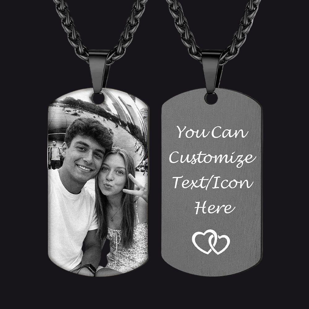 Custom Photo Dog Tag Black Necklace for Men Women  