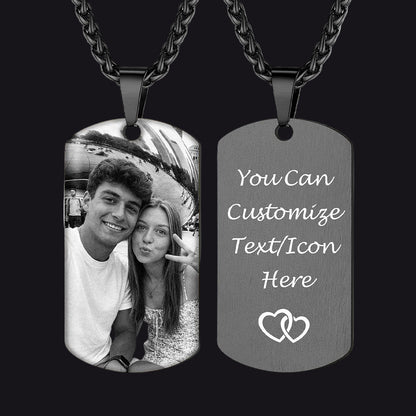 Custom Photo Dog Tag Black Necklace for Men Women  