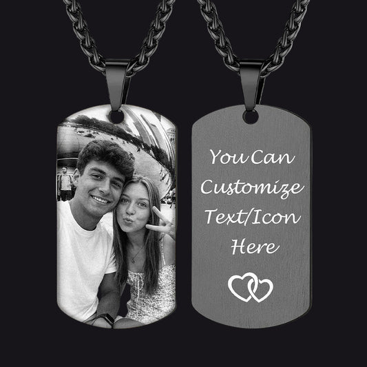 Custom Photo Dog Tag Black Necklace for Men Women  img