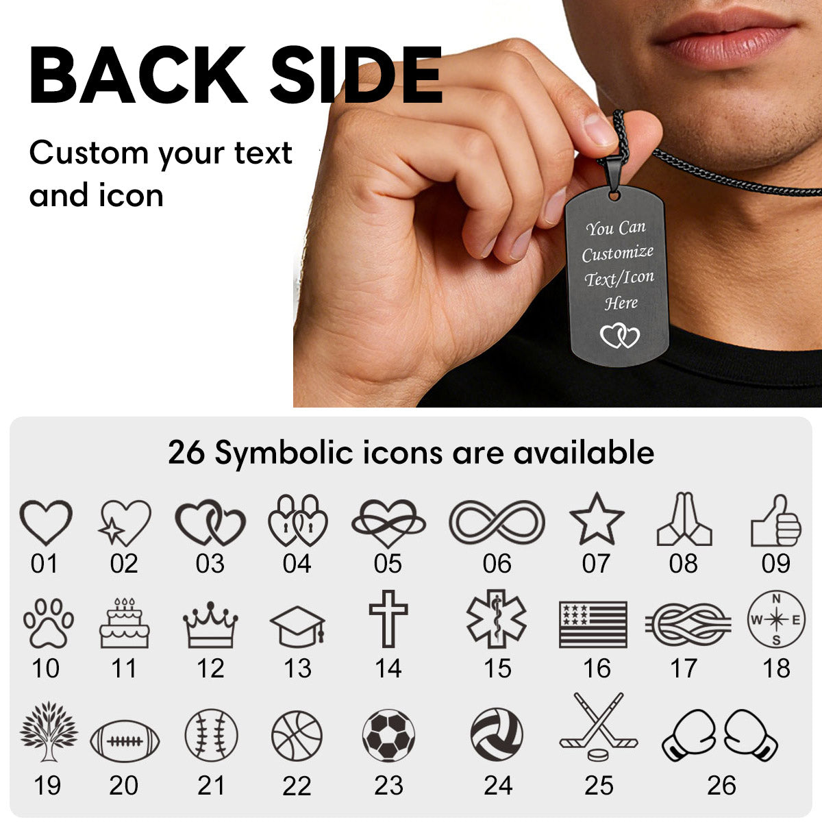 Custom Photo Dog Tag Black Necklace for Men Women  