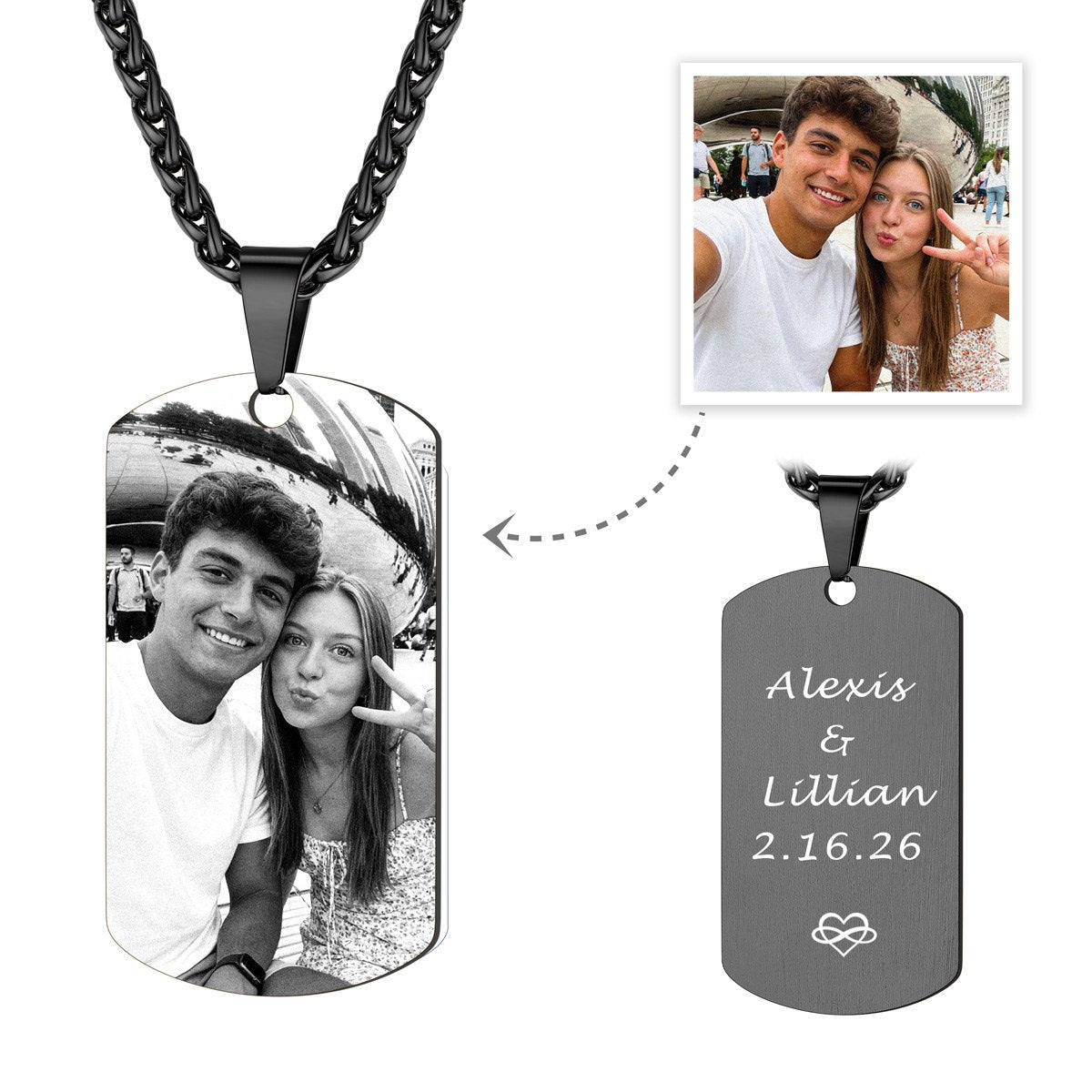 Custom Photo Dog Tag Black Necklace for Men Women  