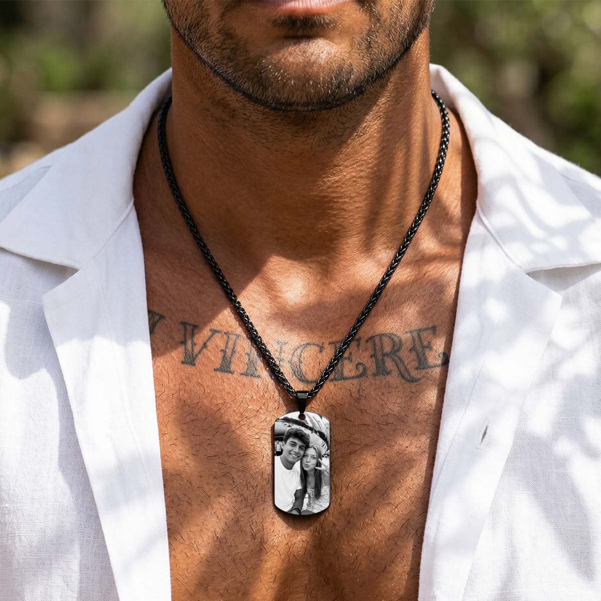 Custom Photo Dog Tag Black Necklace for Men Women  