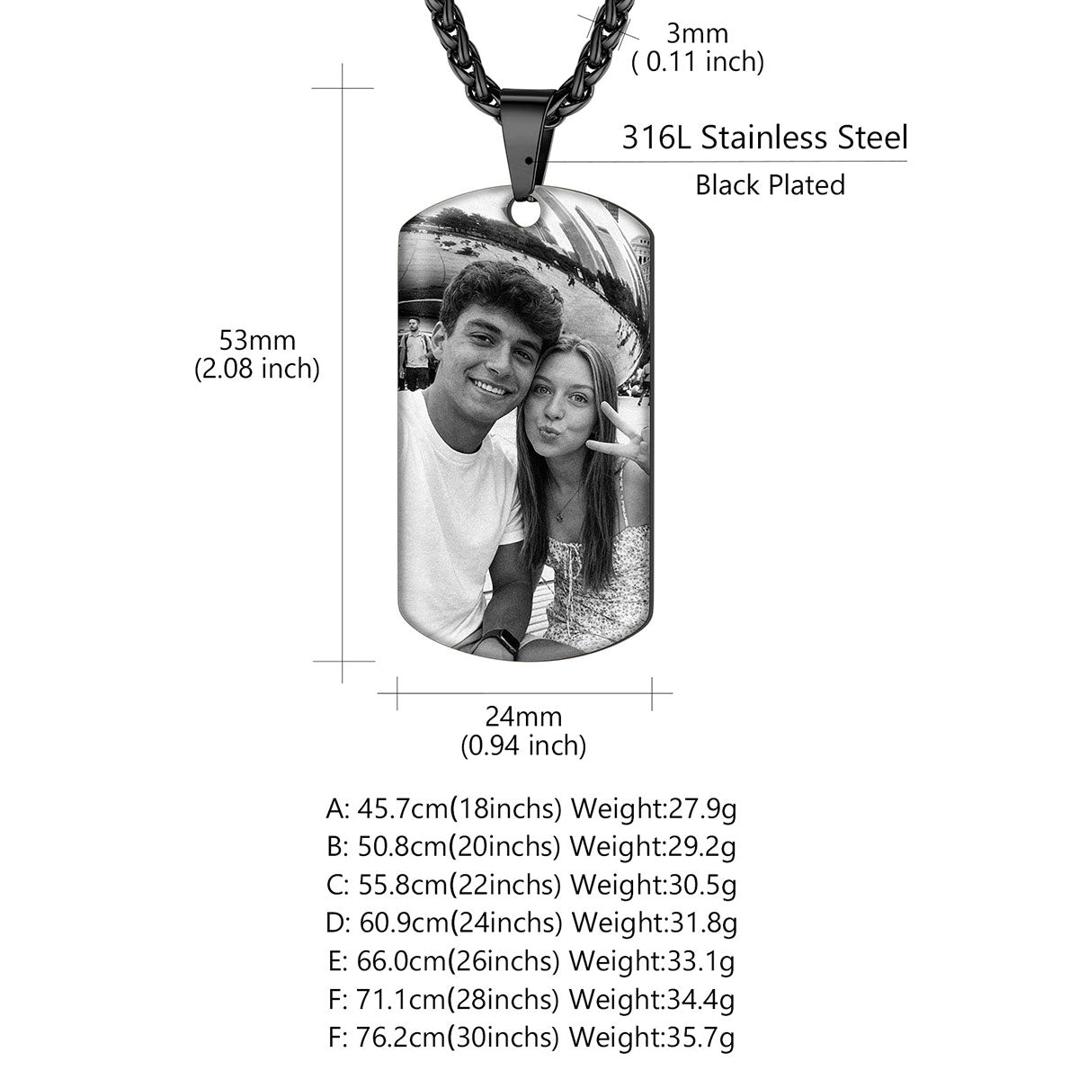 Custom Photo Dog Tag Black Necklace for Men Women  