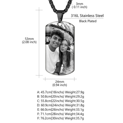 Custom Photo Dog Tag Black Necklace for Men Women  