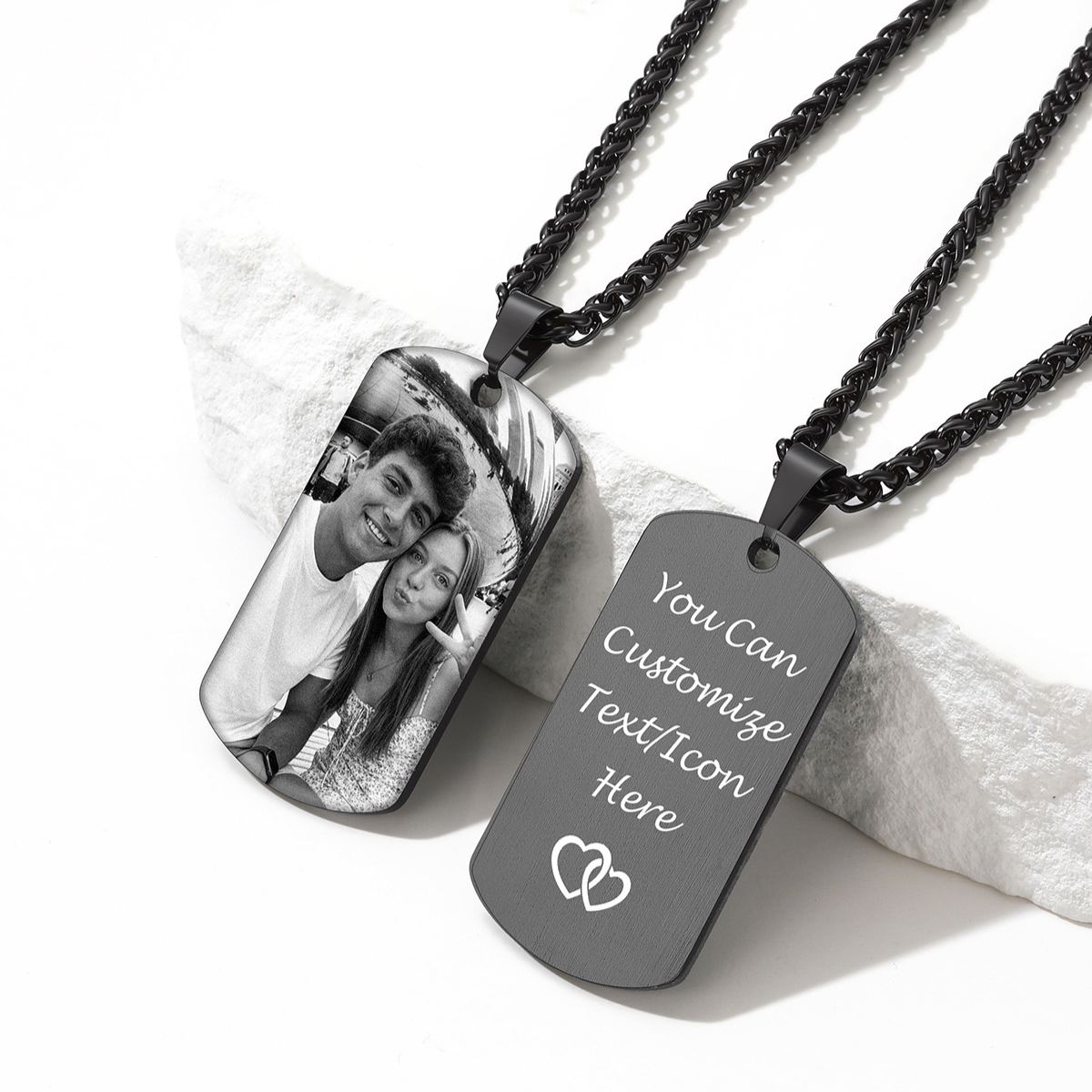 Custom Photo Dog Tag Black Necklace for Men Women  