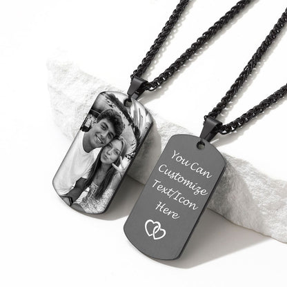 Custom Photo Dog Tag Black Necklace for Men Women  