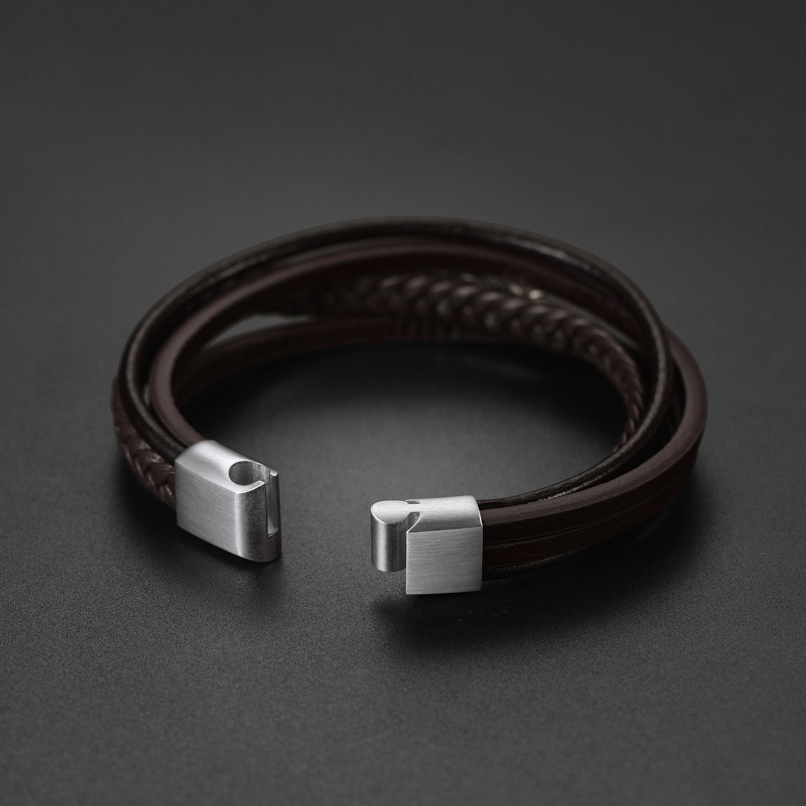 Custom Clasp Braided Leather Wristband Bracelet for Men Son Lover