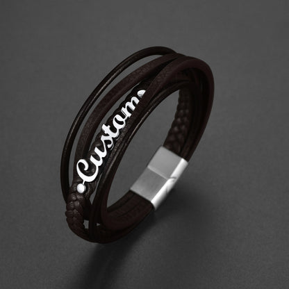 Custom Clasp Braided Leather Wristband Bracelet for Men Son Lover