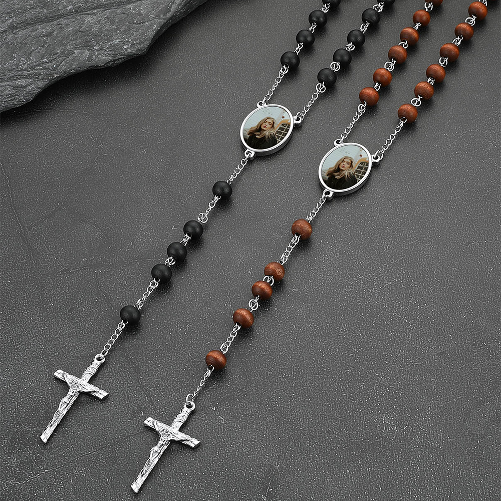 Custom Catholic Rosary with Picture Memorial Cross Necklace FaithHeart